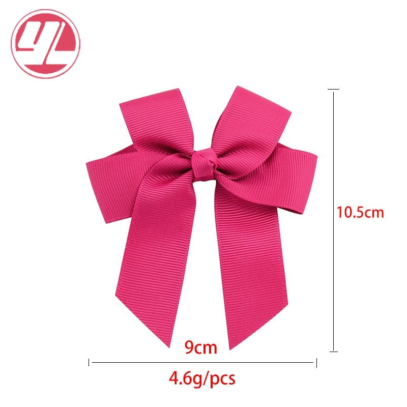 Fashion Handmade Double Streamer Polyester Ribbed Satin Ribbon Bow Hair Clip Accessories