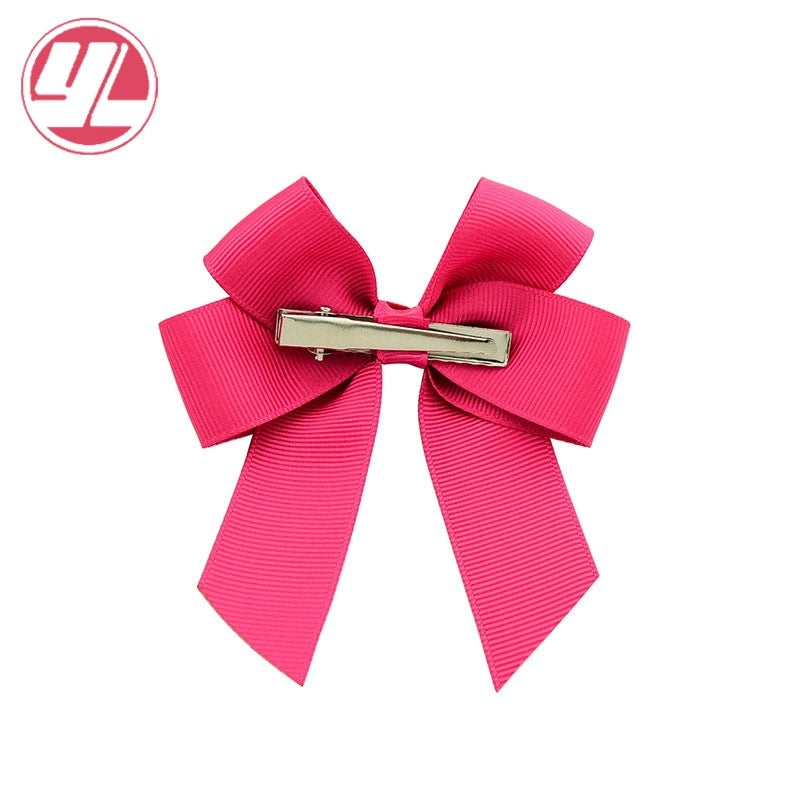 Fashion Handmade Double Streamer Polyester Ribbed Satin Ribbon Bow Hair Clip Accessories