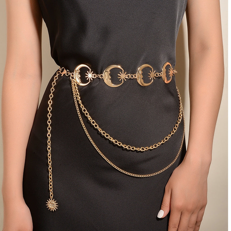 Fashion Sun Moon Metal Chain Belt for Women - Stylish Body Chain Accessory