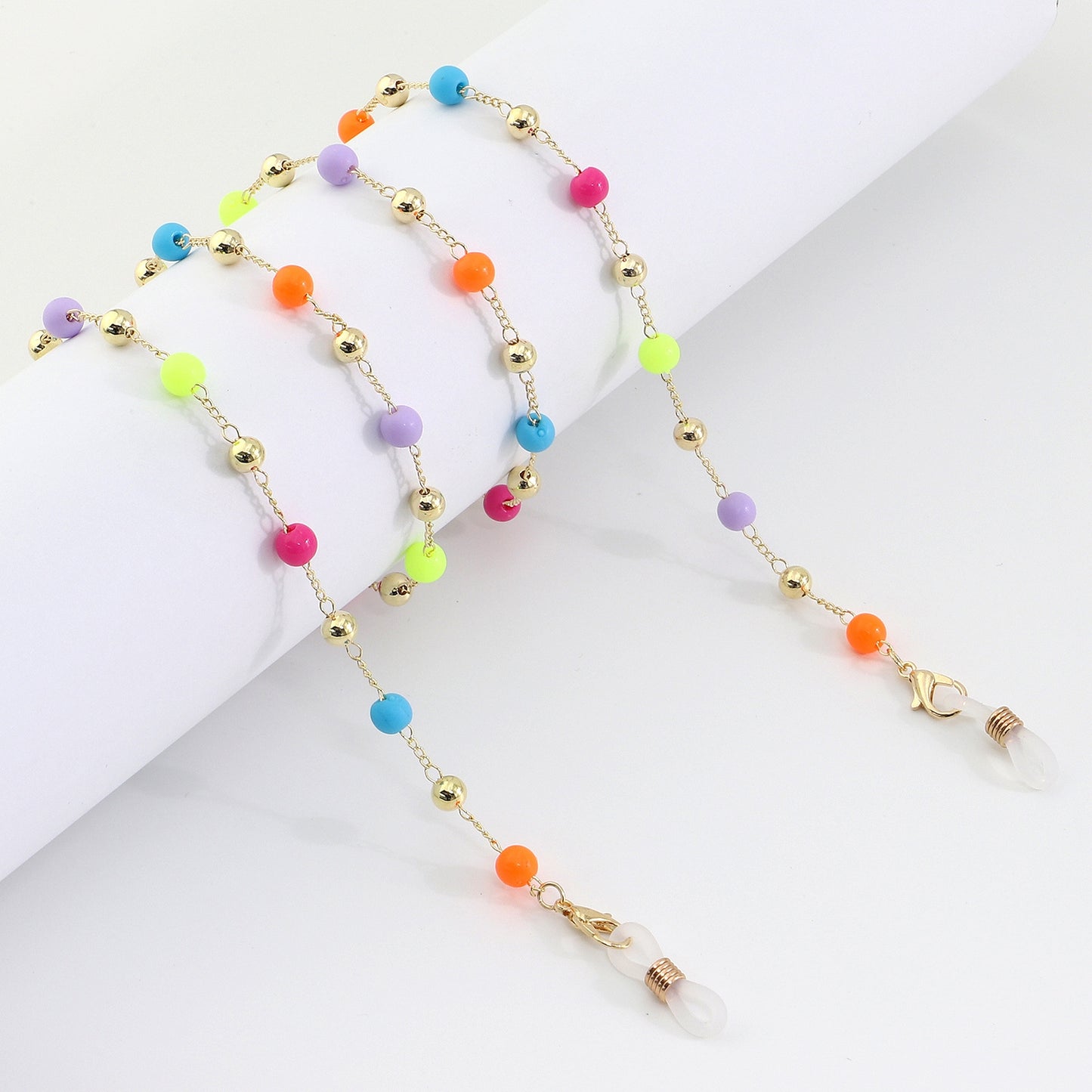 Fashion Multi-purpose Gold Jelly Color Round Beads Glasses Chain