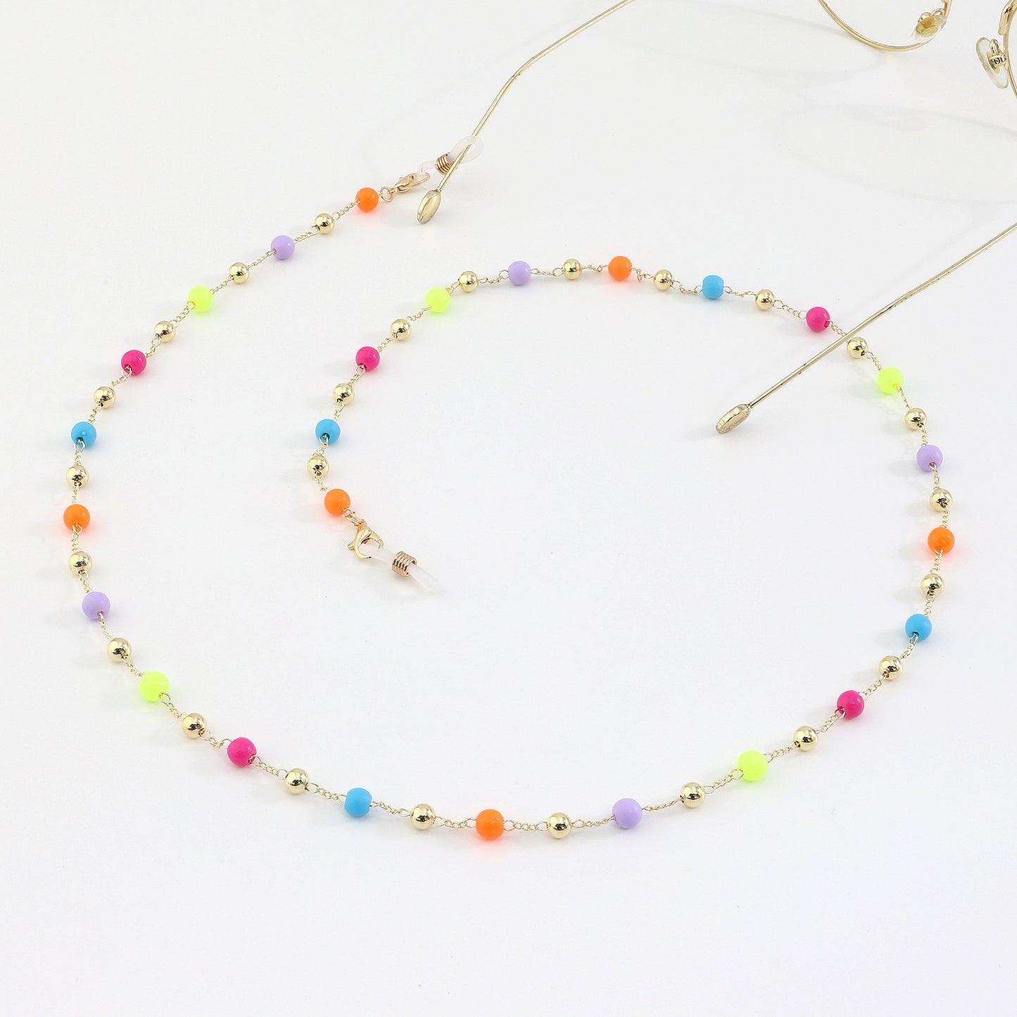 Fashion Multi-purpose Gold Jelly Color Round Beads Glasses Chain