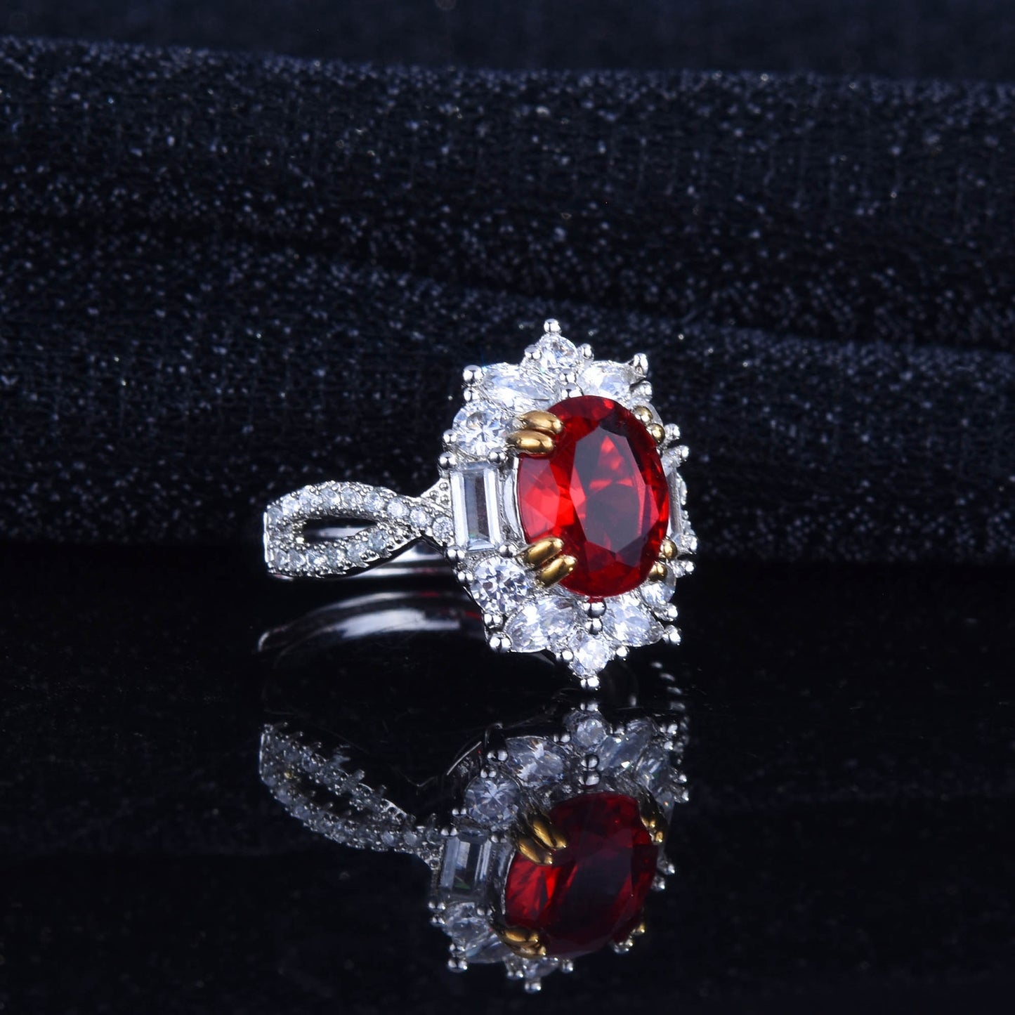 Fashion Synthetic Ruby Inlaid Open Design Copper Ring for Women