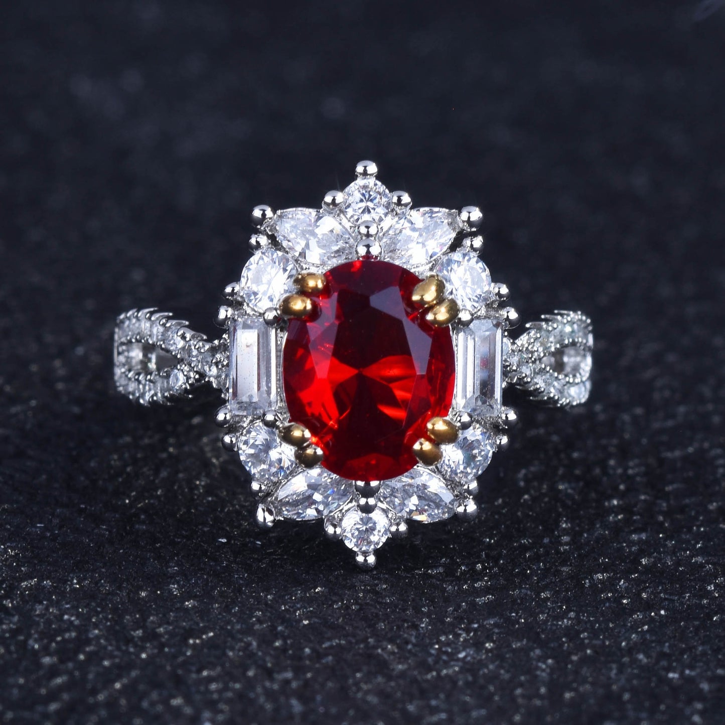 Fashion Synthetic Ruby Inlaid Open Design Copper Ring for Women