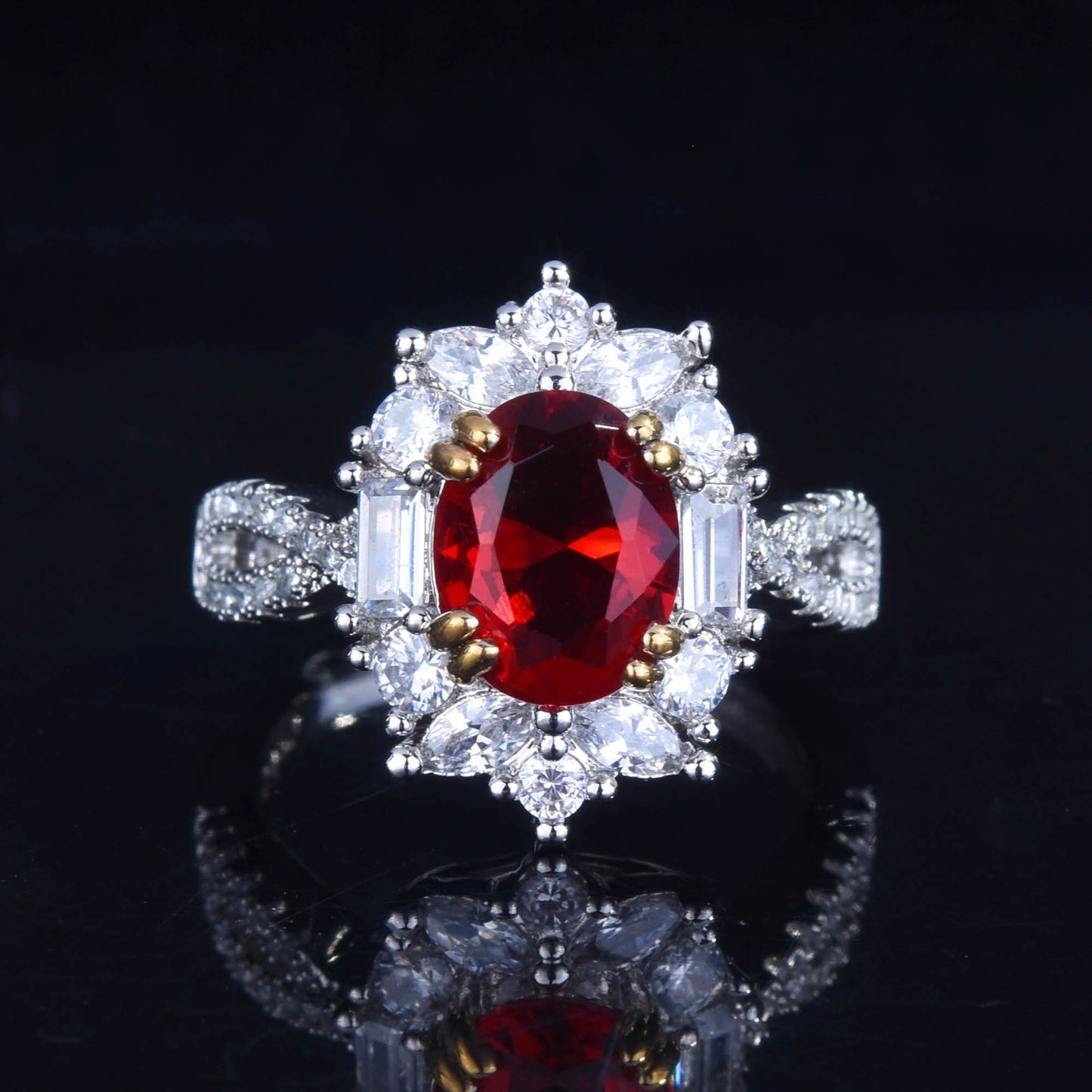 Fashion Synthetic Ruby Inlaid Open Design Copper Ring for Women