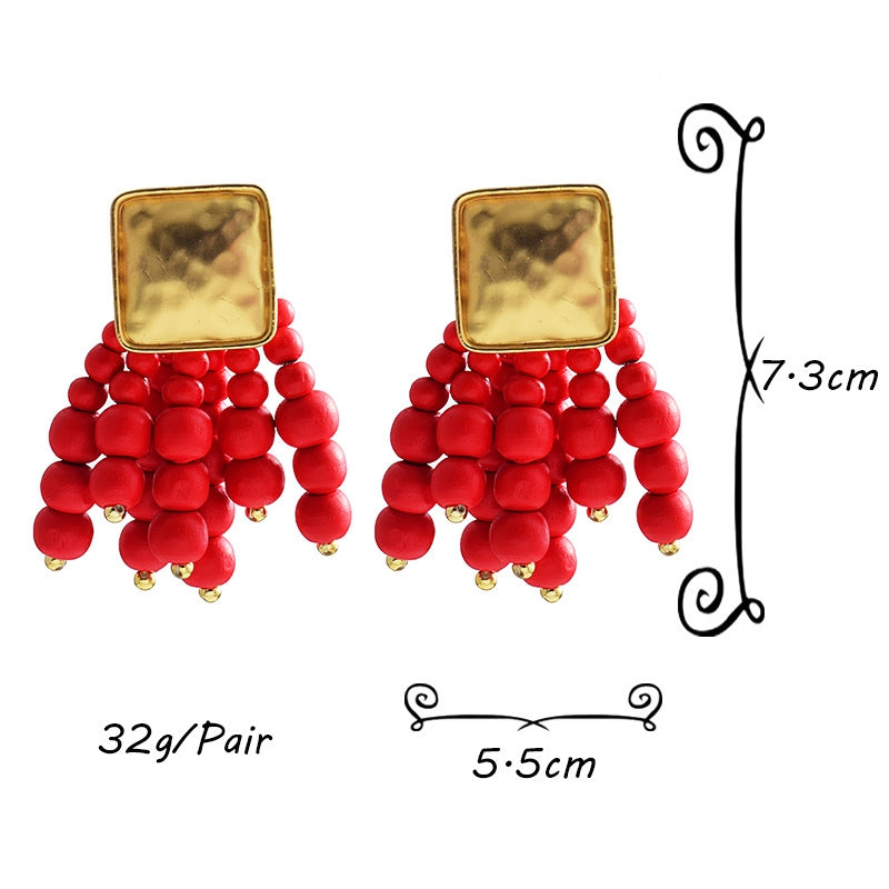 Fashion Alloy Beaded Tassel Earrings for Women