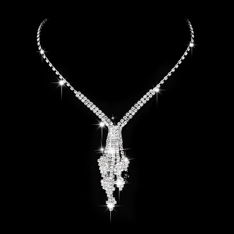 Fashion Rhinestone Tassel Bridal Jewelry Set - Necklace and Earrings