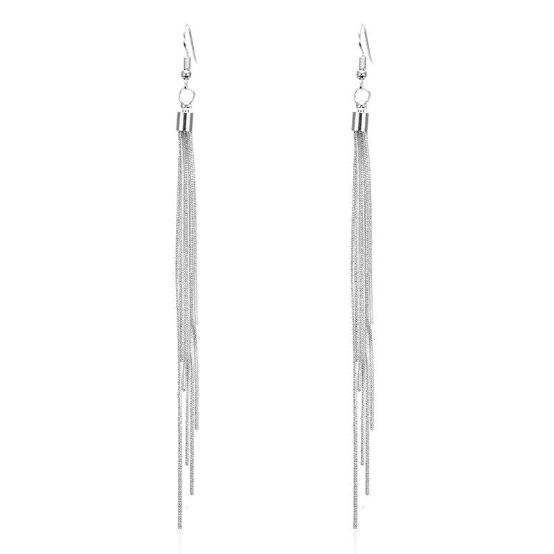 Fashion Tassel Long Drop Silver Plated Alloy Earrings for Women