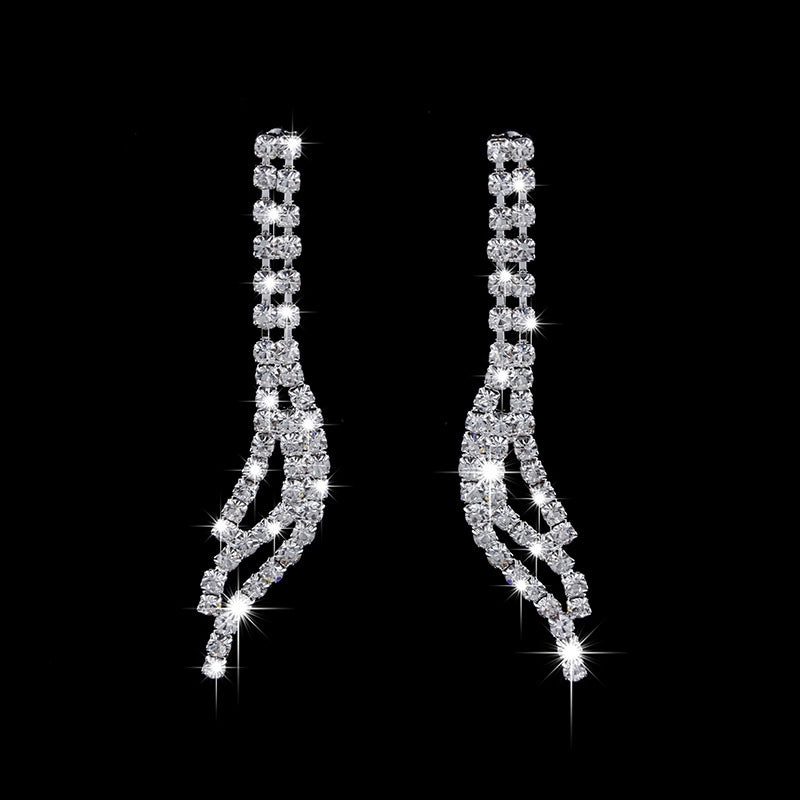 Fashion Rhinestone Tassel Silver Plated Necklace and Earrings Set