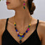 Elegant Multicolor Rhinestone Water Drop Necklace and Earrings Set for Women