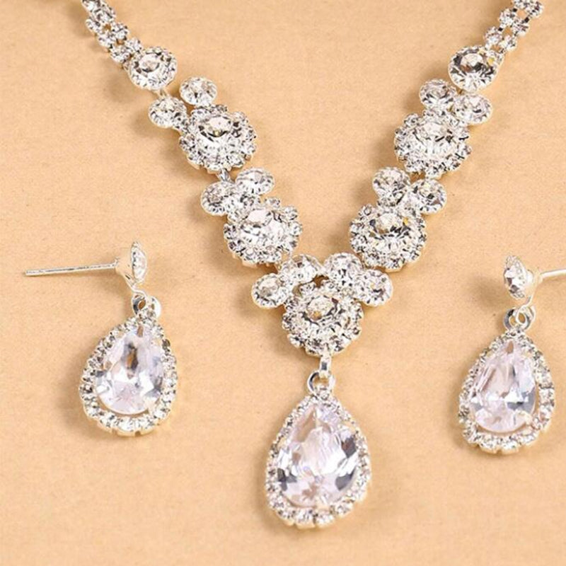 Elegant Zirconia Necklace and Earring Set for Bridal and Evening Wear