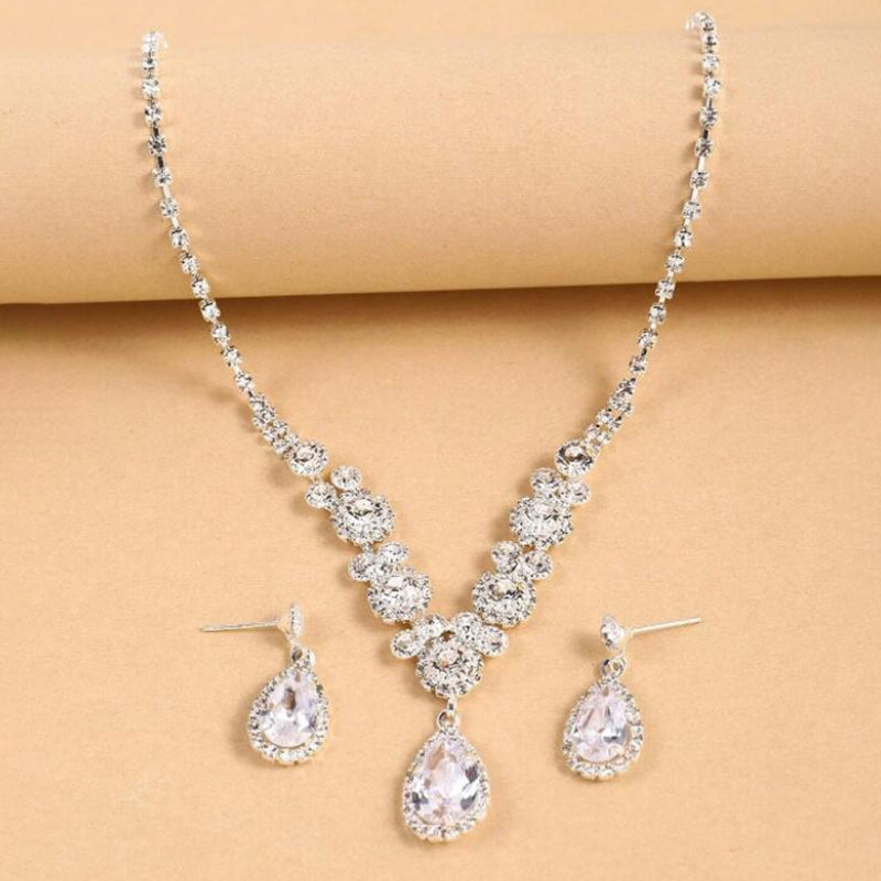 Elegant Zirconia Necklace and Earring Set for Bridal and Evening Wear