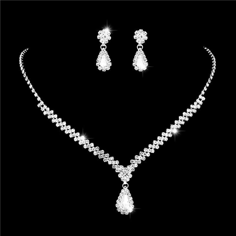 Fashion Rhinestone Jewelry Set: Water Droplets Flower Necklace, Earrings, and Bracelet for Wedding Bridal Accessories