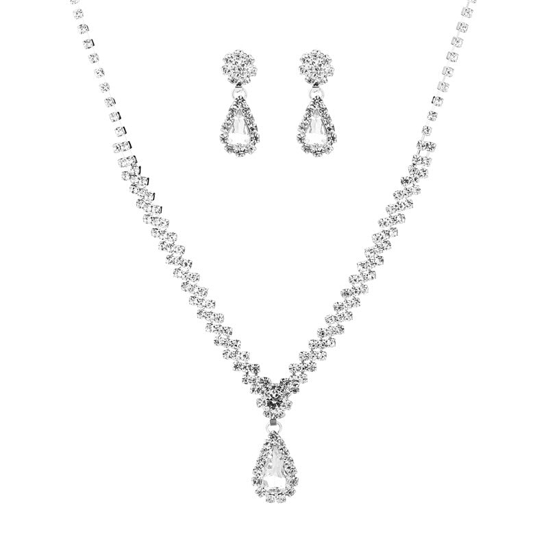 Fashion Rhinestone Jewelry Set: Water Droplets Flower Necklace, Earrings, and Bracelet for Wedding Bridal Accessories