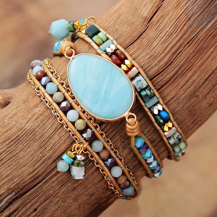 Fashion Natural Stone Leather Patchwork Women's Bracelet