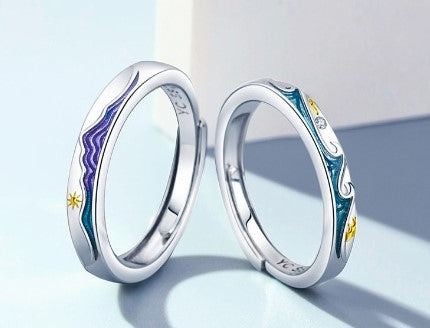 Fashion Waves Copper Gem Adjustable Couple Rings - Romantic Promise Gift