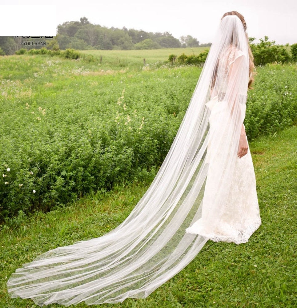 Elegant White Long Veil with Large Train for Wedding Accessories