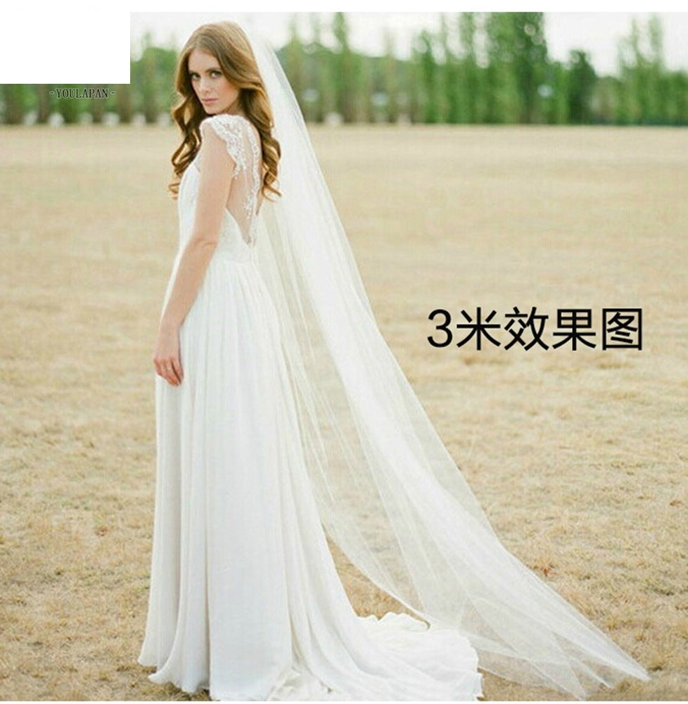 Elegant White Long Veil with Large Train for Wedding Accessories