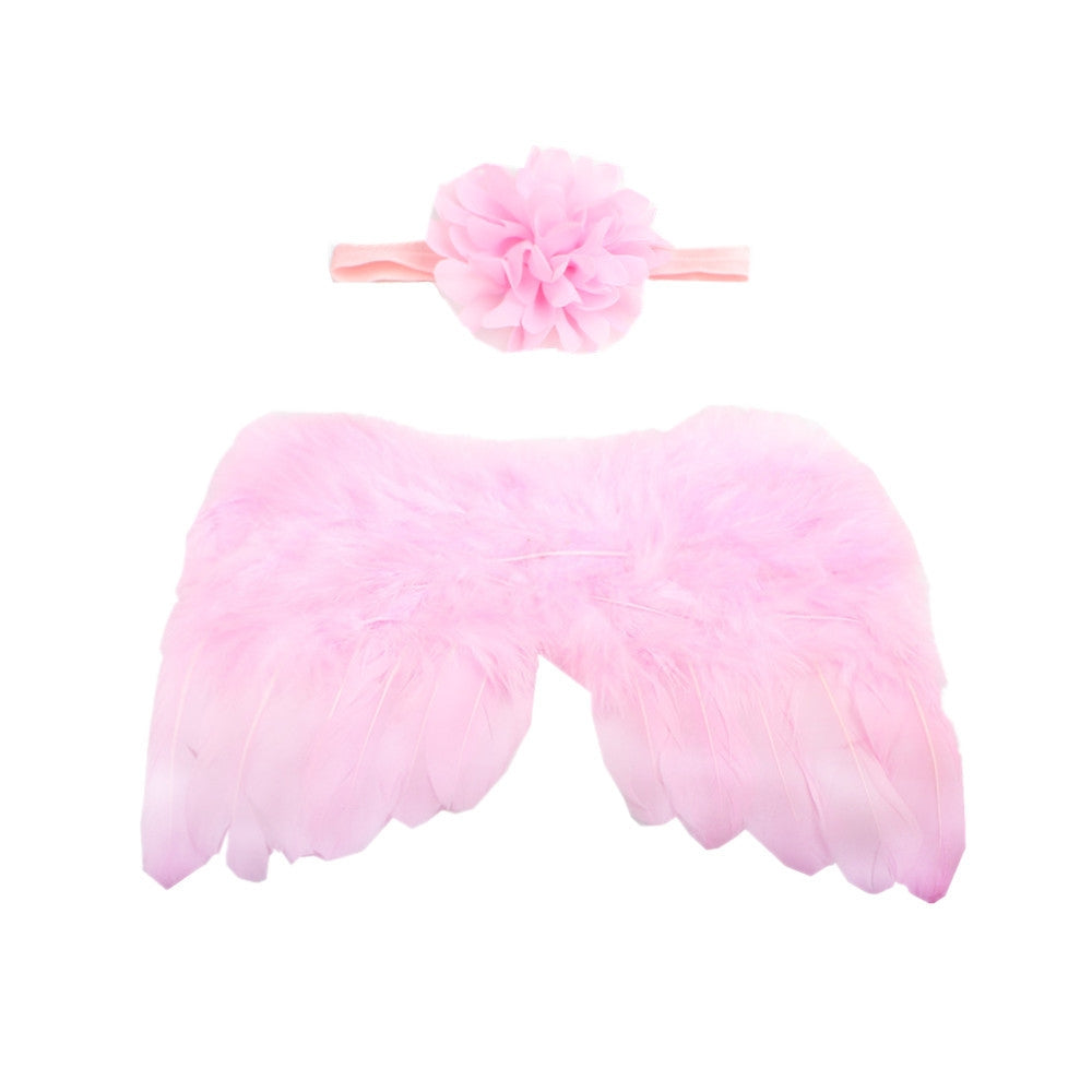 Angel Wings Floral Elastic Baby Headband Set for Photoshoots