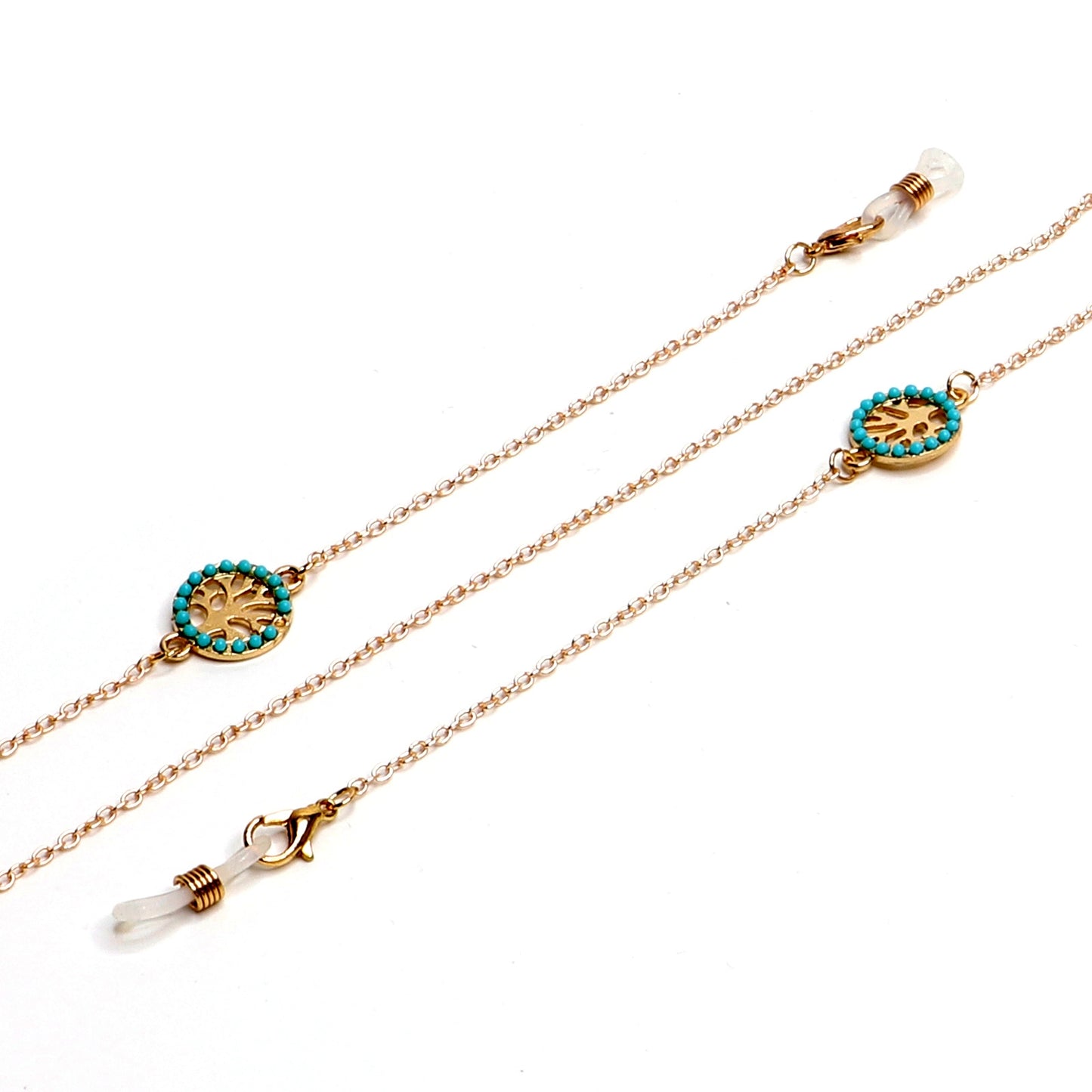 Fashionable Turquoise Life Tree Gold-Plated Glasses Chain