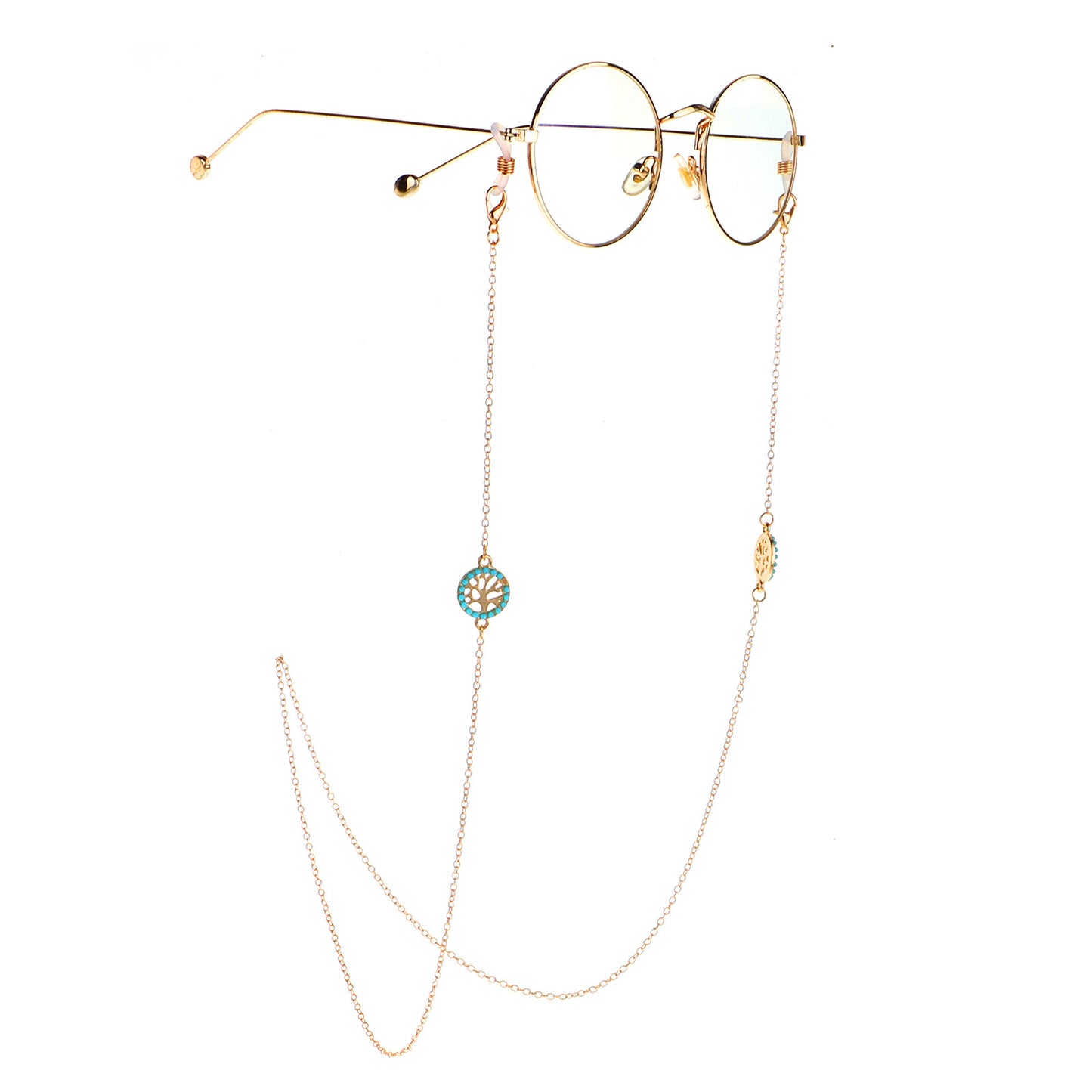 Fashionable Turquoise Life Tree Gold-Plated Glasses Chain