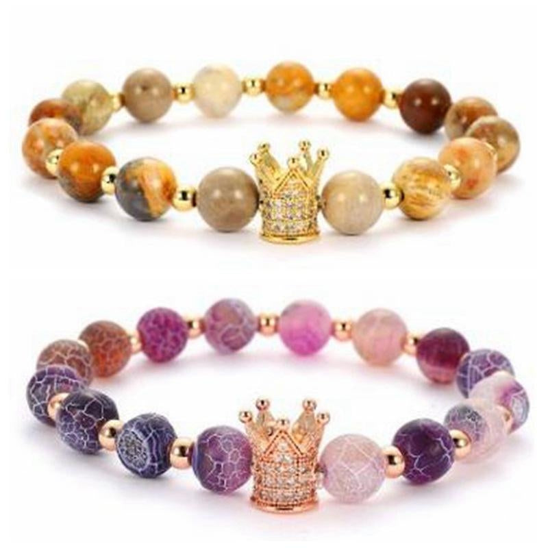 Weathered Stone Zircon Crown Beaded Bracelet Nhyl130677