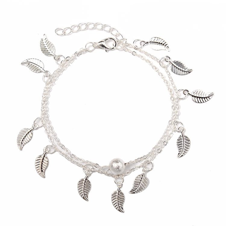 Foliage Double Tassel Leaf Anklet for Women - Bohemian Style Fashion Jewelry