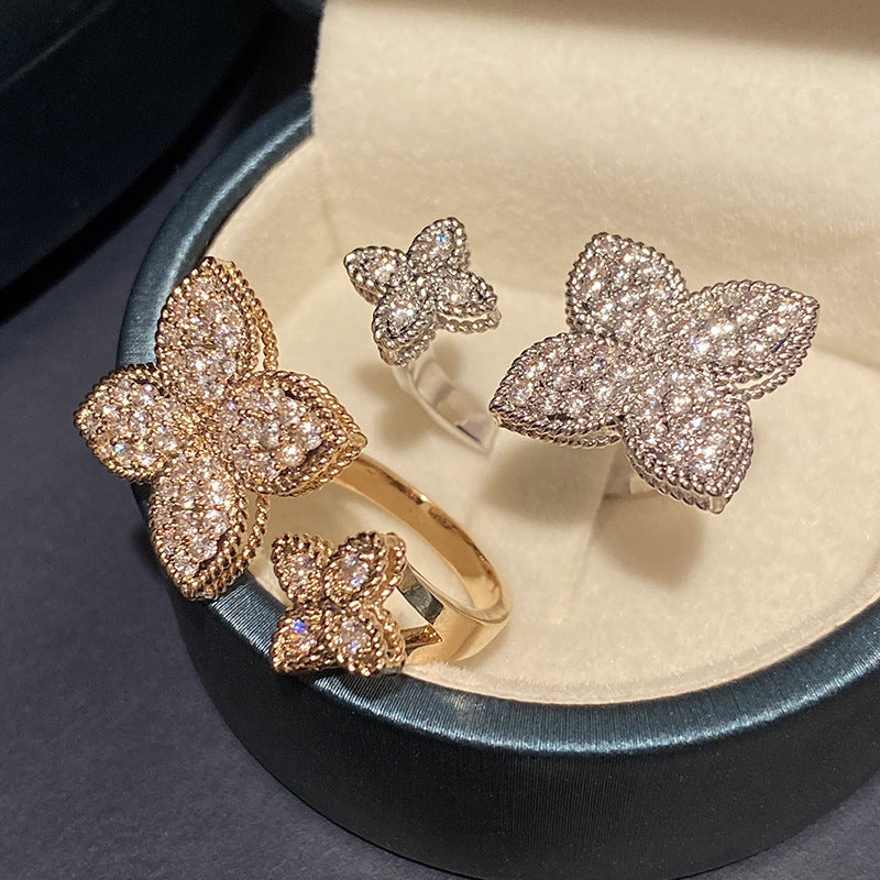 Four-Leaf Clover Adjustable Open Ring for Women - Fashion Wedding Party Jewelry