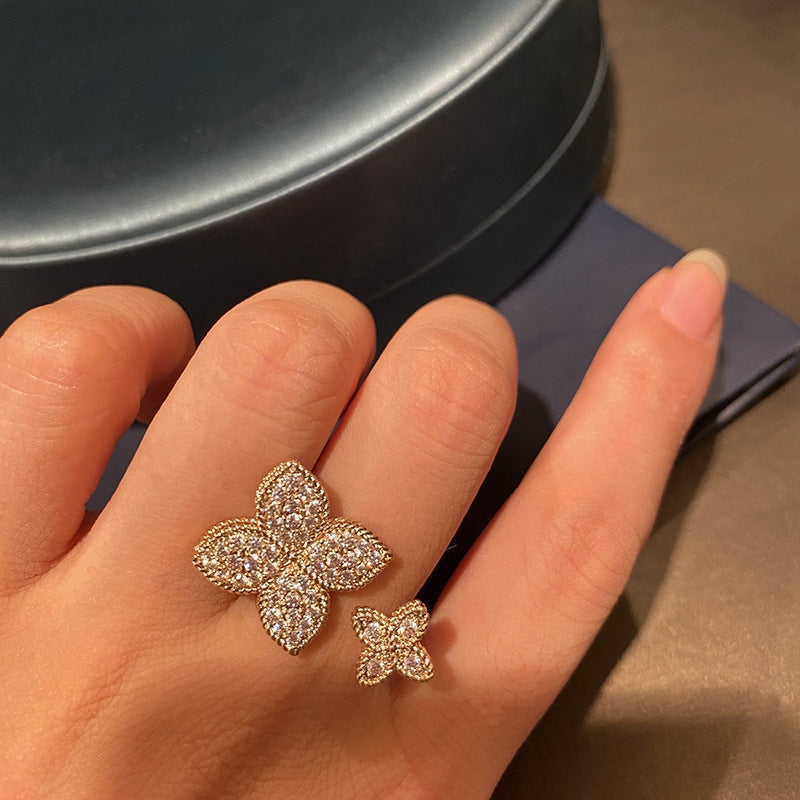 Four-Leaf Clover Adjustable Open Ring for Women - Fashion Wedding Party Jewelry