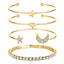 Four-Piece Diamond Star and Moon Crystal Bracelet Set