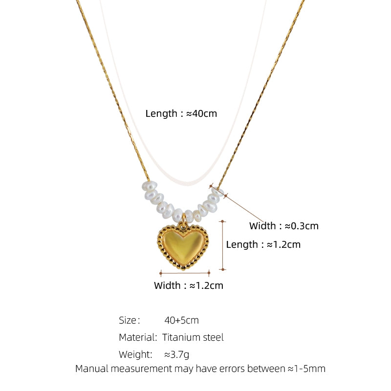 French Style Heart Shape Freshwater Pearl 18K Gold Plated Stainless Steel Women's Pendant Necklace