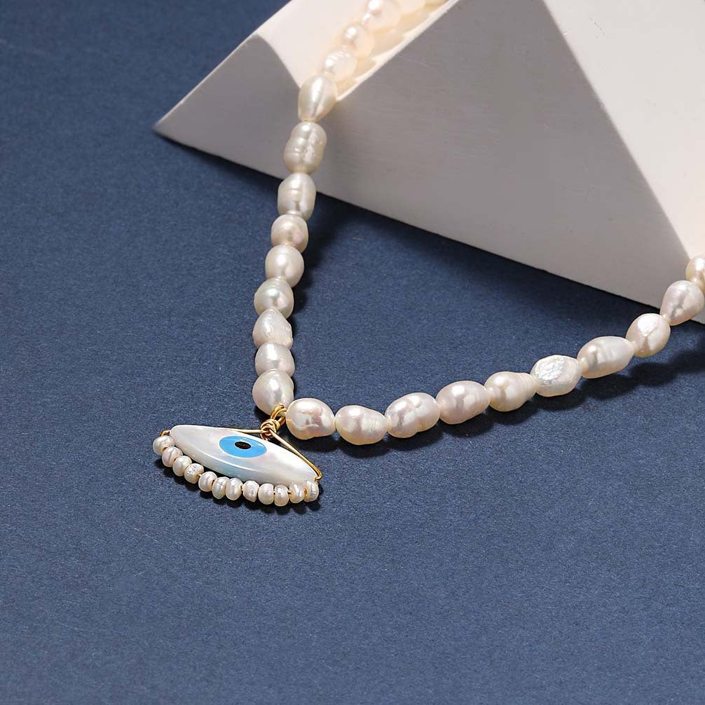 Freshwater Pearl Evil Eye Baroque Pendant Necklace