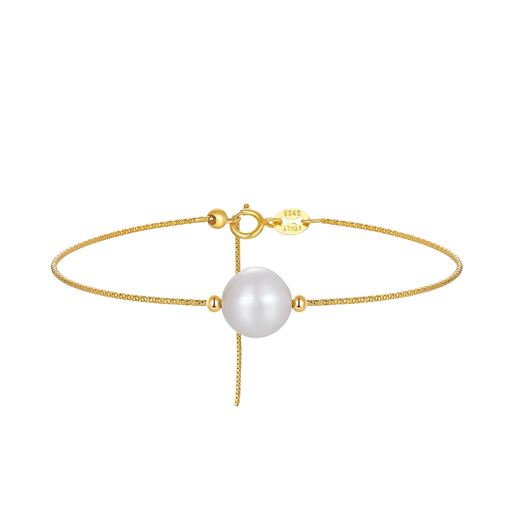 14K Gold Plated Sterling Silver Freshwater Pearl Adjustable Geometric Bracelet