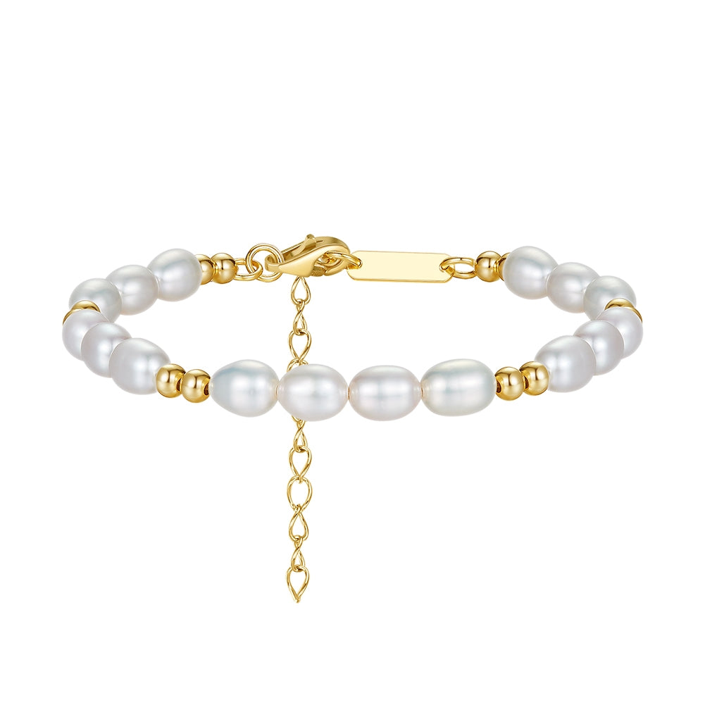 14K Gold Plated Sterling Silver Freshwater Pearl Adjustable Geometric Bracelet