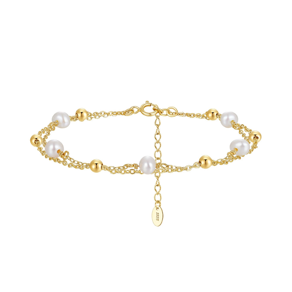 14K Gold Plated Sterling Silver Freshwater Pearl Adjustable Geometric Bracelet