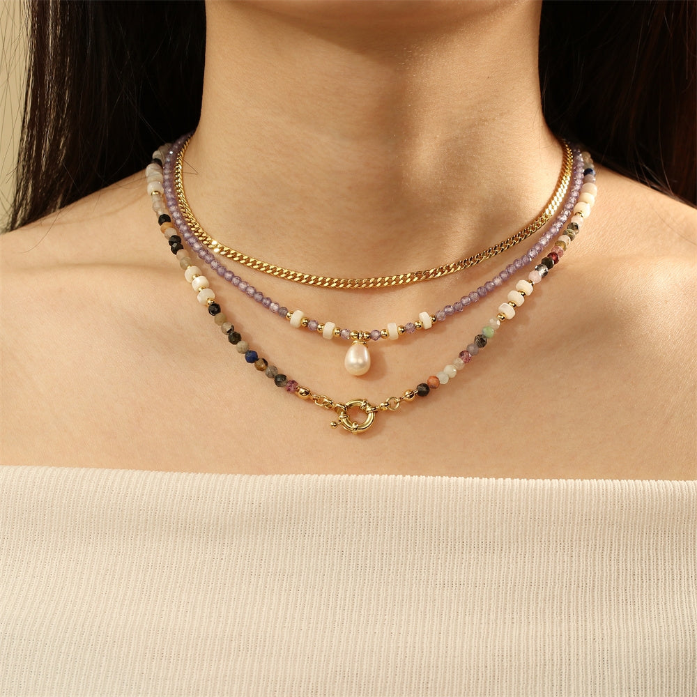 Freshwater Pearl Geometric Beaded Necklace with 18K Gold Plated Copper