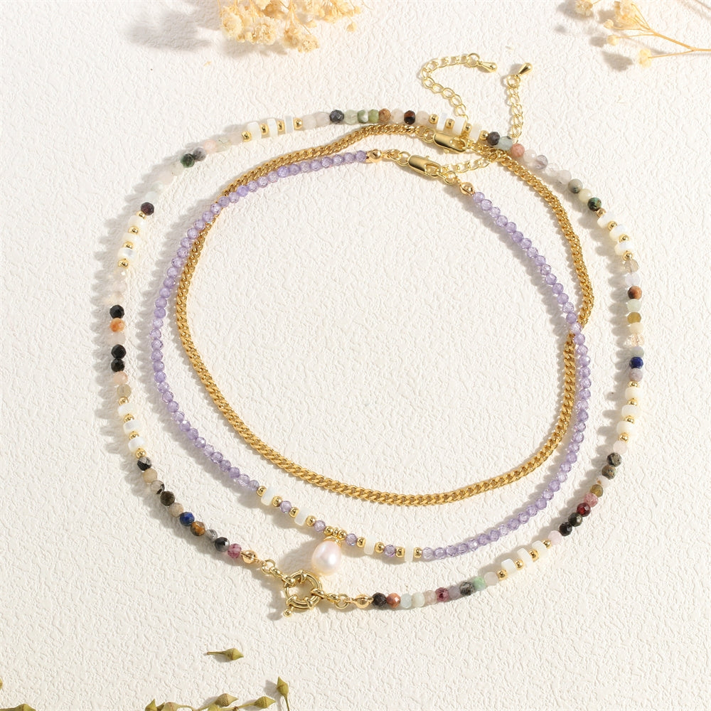 Freshwater Pearl Geometric Beaded Necklace with 18K Gold Plated Copper