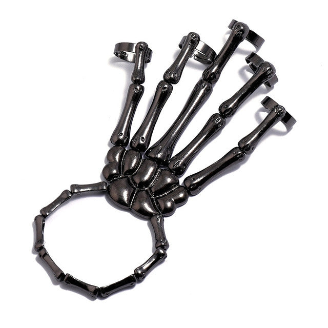 Solid Color Alloy Women's Bangle & Halloween Skull Hand Bracelets Set