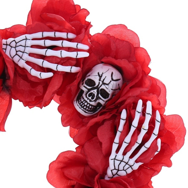 Halloween Skull Floral Hair Band - Spooky Party Headband