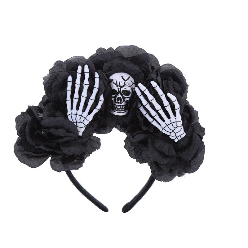 Halloween Skull Floral Hair Band - Spooky Party Headband