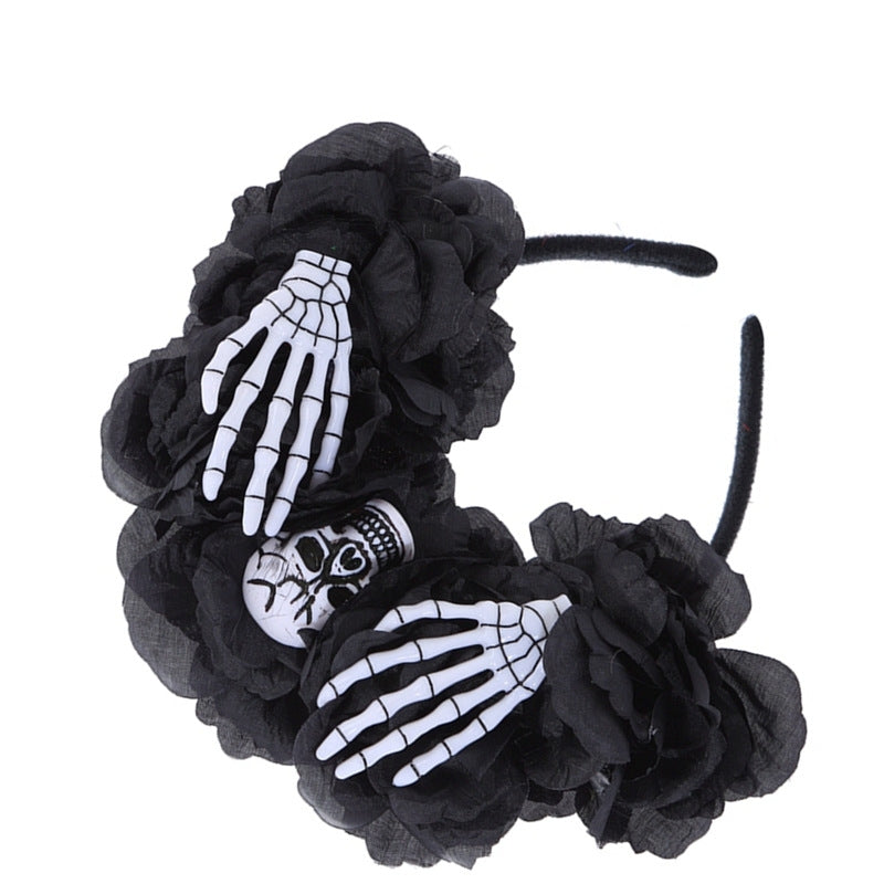 Halloween Skull Floral Hair Band - Spooky Party Headband