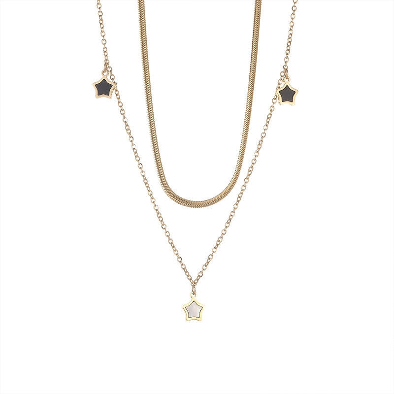 Geometric 18K Gold Plated Stainless Steel Bracelet & 14K Gold Star Shell Necklace Set