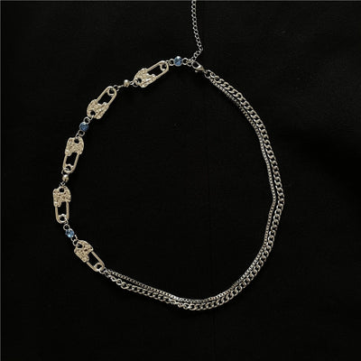 Geometric Blue Zirconia Silver Titanium Steel Necklace for Women