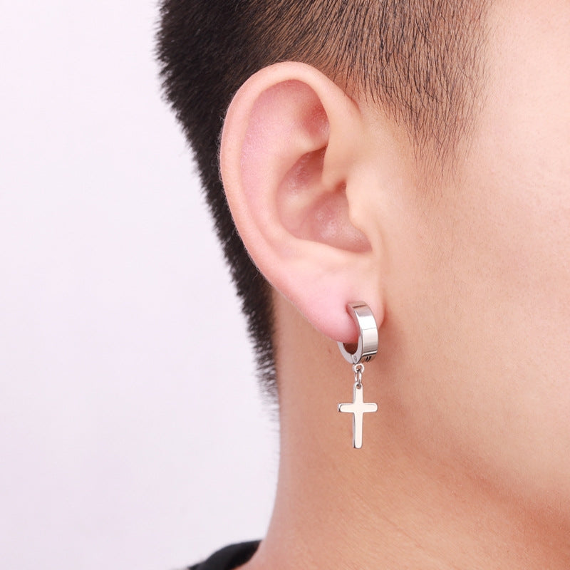 Geometric Stainless Steel Cross Hoop Earrings