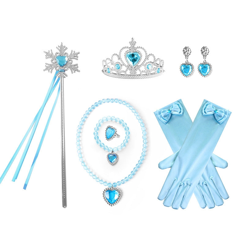 Princess Heart Crown and Necklace Set - Children's Jewelry with Snowflake Magic Wand