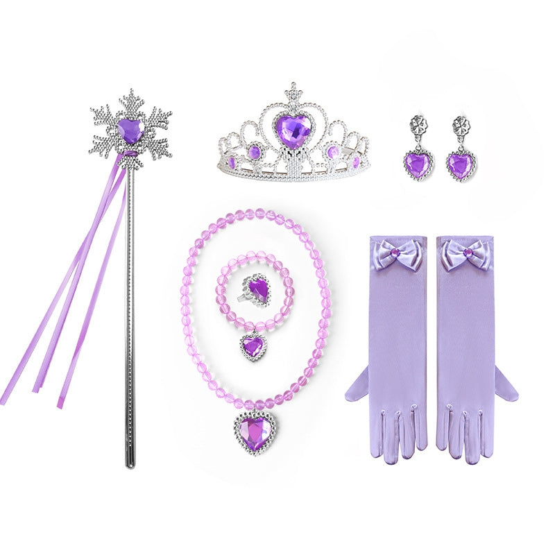 Princess Heart Crown and Necklace Set - Children's Jewelry with Snowflake Magic Wand