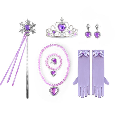 Princess Heart Crown and Necklace Set - Children's Jewelry with Snowflake Magic Wand