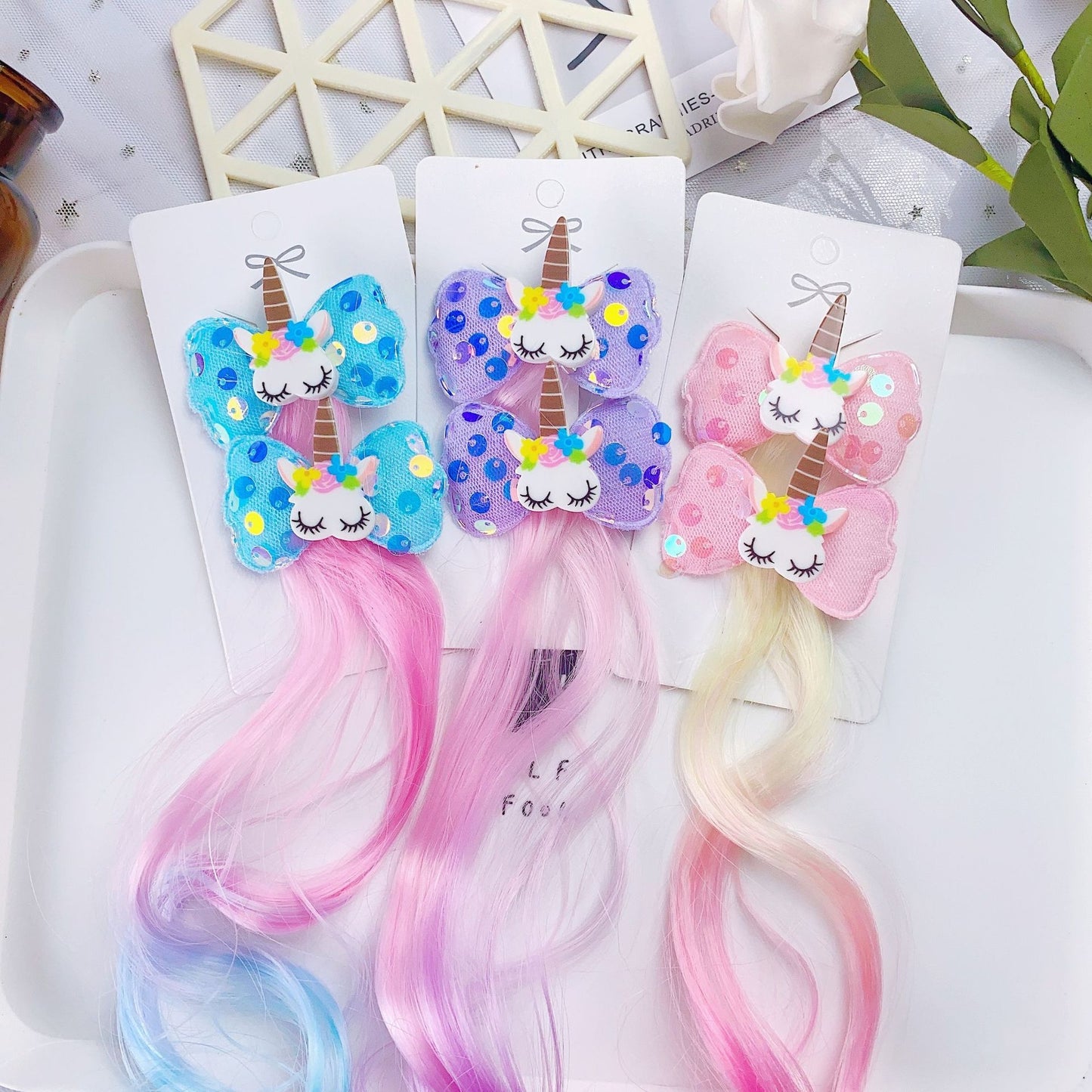 Girl's Cartoon Unicorn Gradient Hair Clip with Braided Hairpins