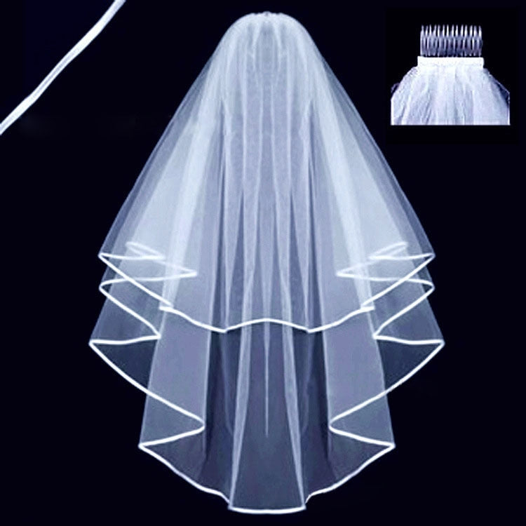 Glam Bridal Double Layer Satin Edge Birdcage Veil Accessory