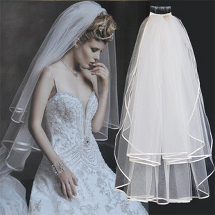 Glam Bridal Double Layer Satin Edge Birdcage Veil Accessory