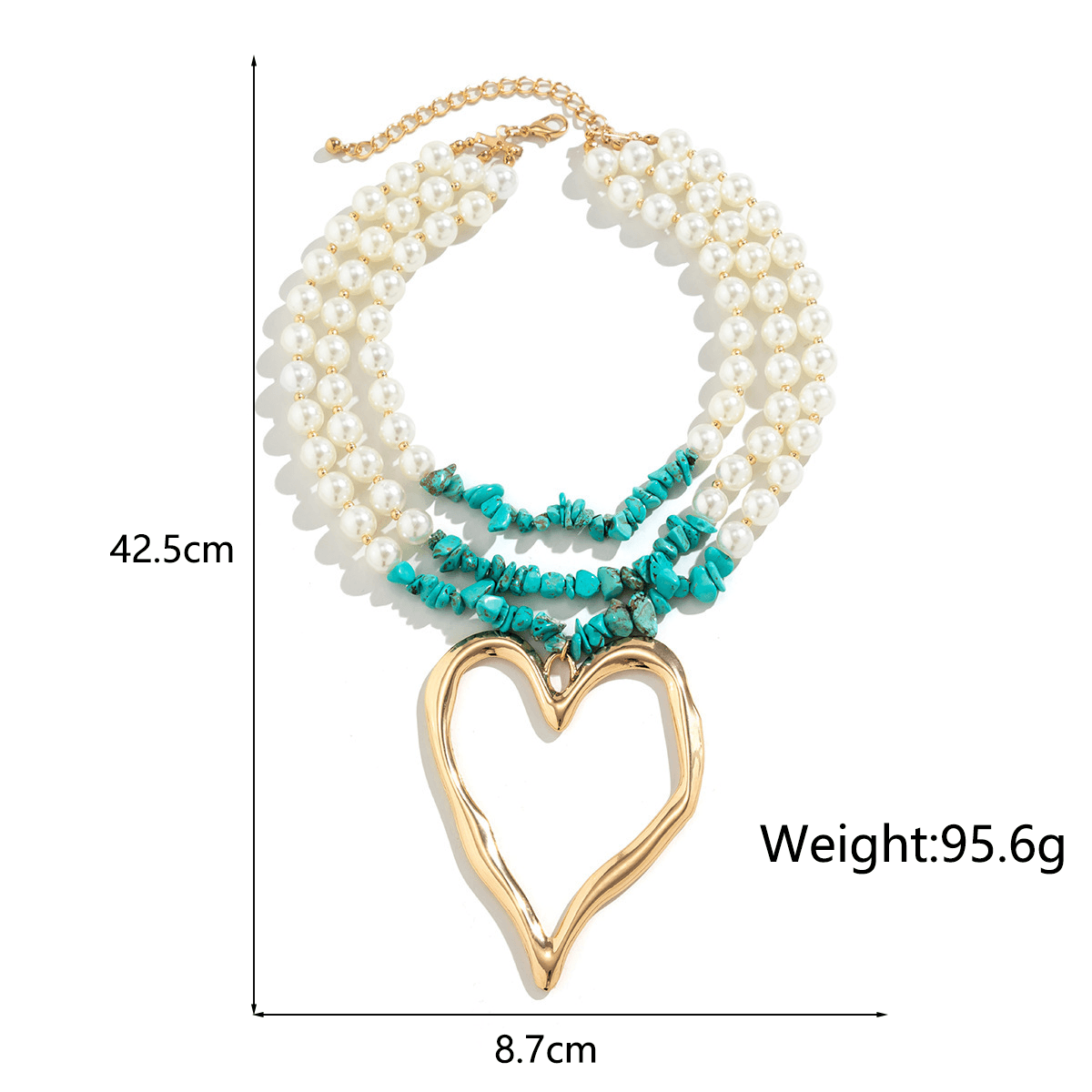 Glam Heart Shape Imitation Pearl Beaded Pendant Necklace